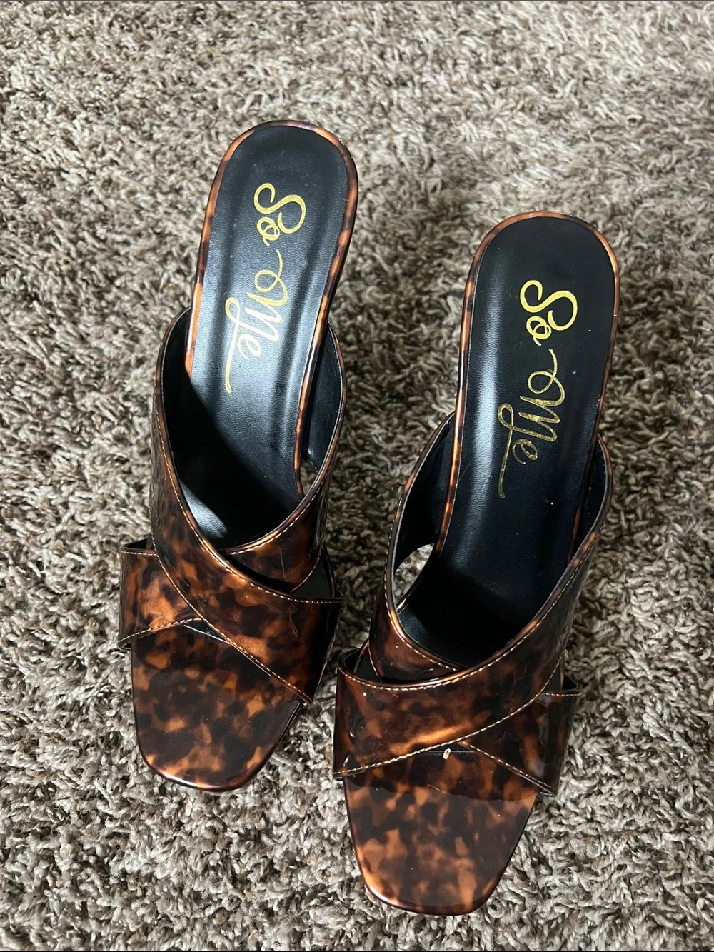 Candie's Women's Tortoiseshell Platform Slide Heels - Brown